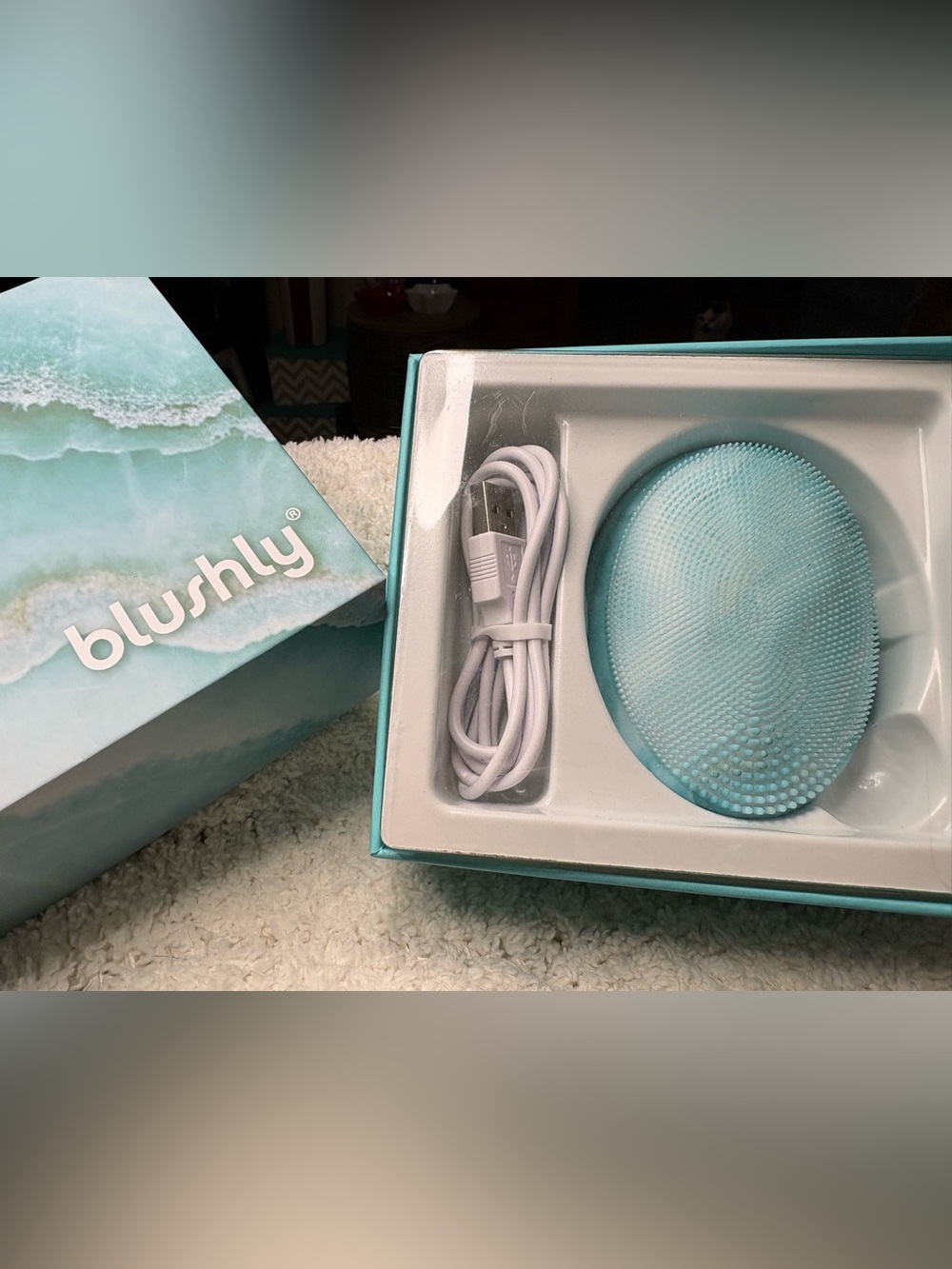 Blush Mint Blue Silicone Facial Cleansing Brush with USB Charger